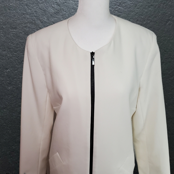 KATHERINE BARCLAY Long Coat White Blazer Zip - Picture 5 of 12